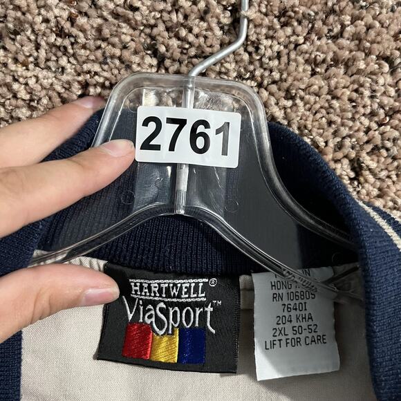 Vintage 90s Denim Varsity Jacket Mens 2XL Blue White Embroidered Car Show - Picture 11 of 11